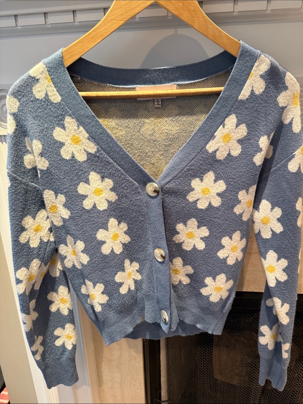 Blue Floral V-Neck Daisy Cardigan Sweater